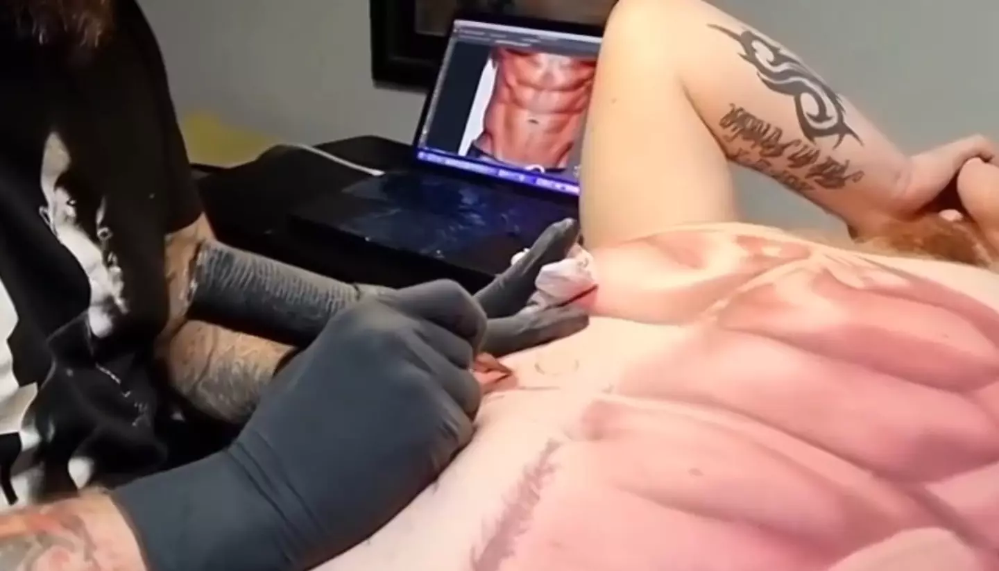 After two days in the tattoo artist's chair this man had a six-pack he could be proud of.