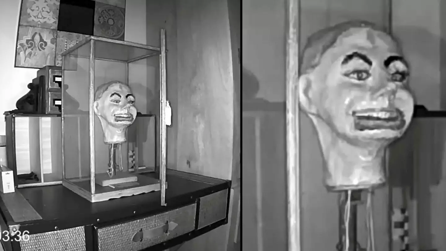 Terrifying moment man catches ventriloquist dummy moving on camera