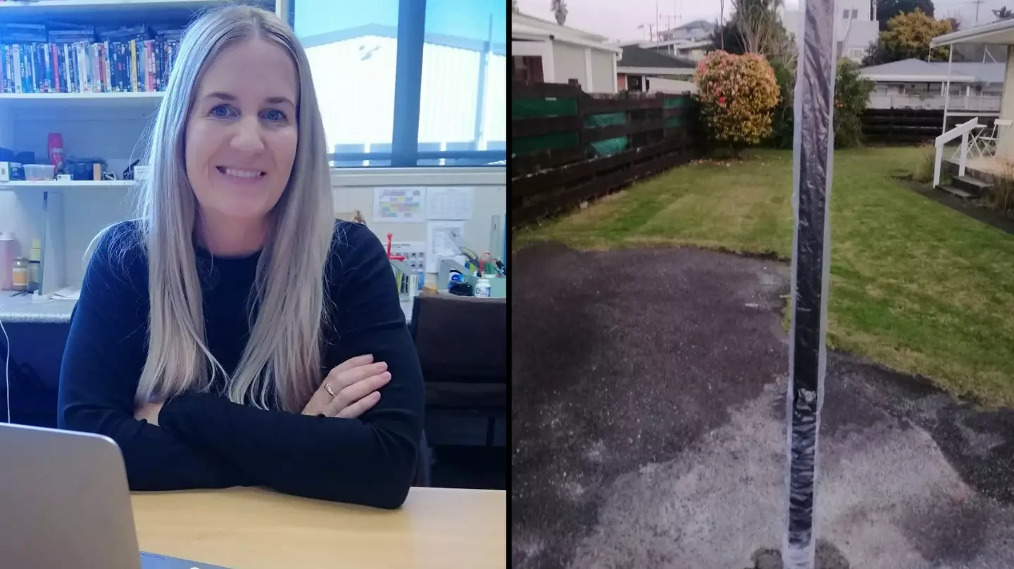 Woman baffled as mystery 6ft pole is cemented into her driveway