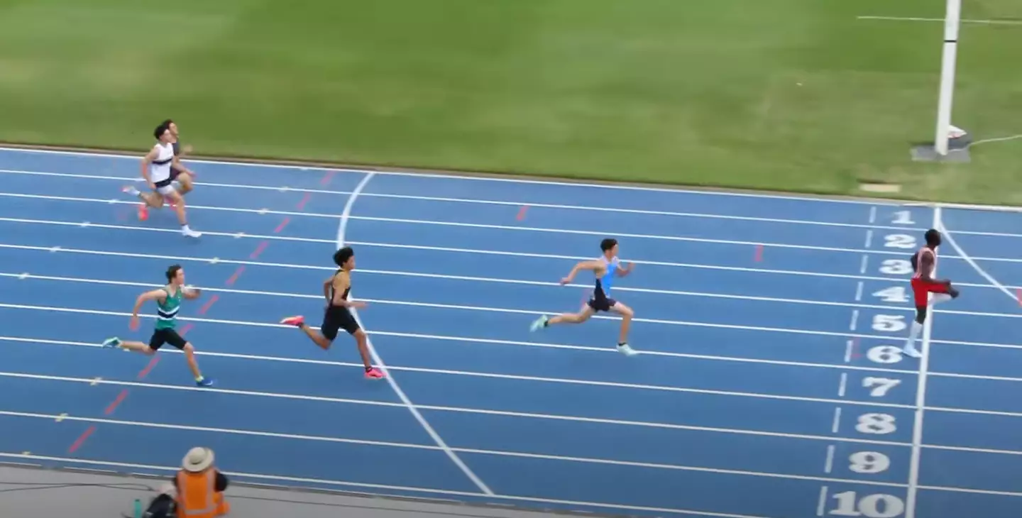 The teenage sprinter won by a huge margin. (YouTube/Vic Pascoe)