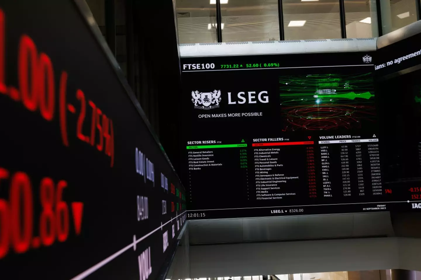 Inside the foyer of the London Stock Exchange.