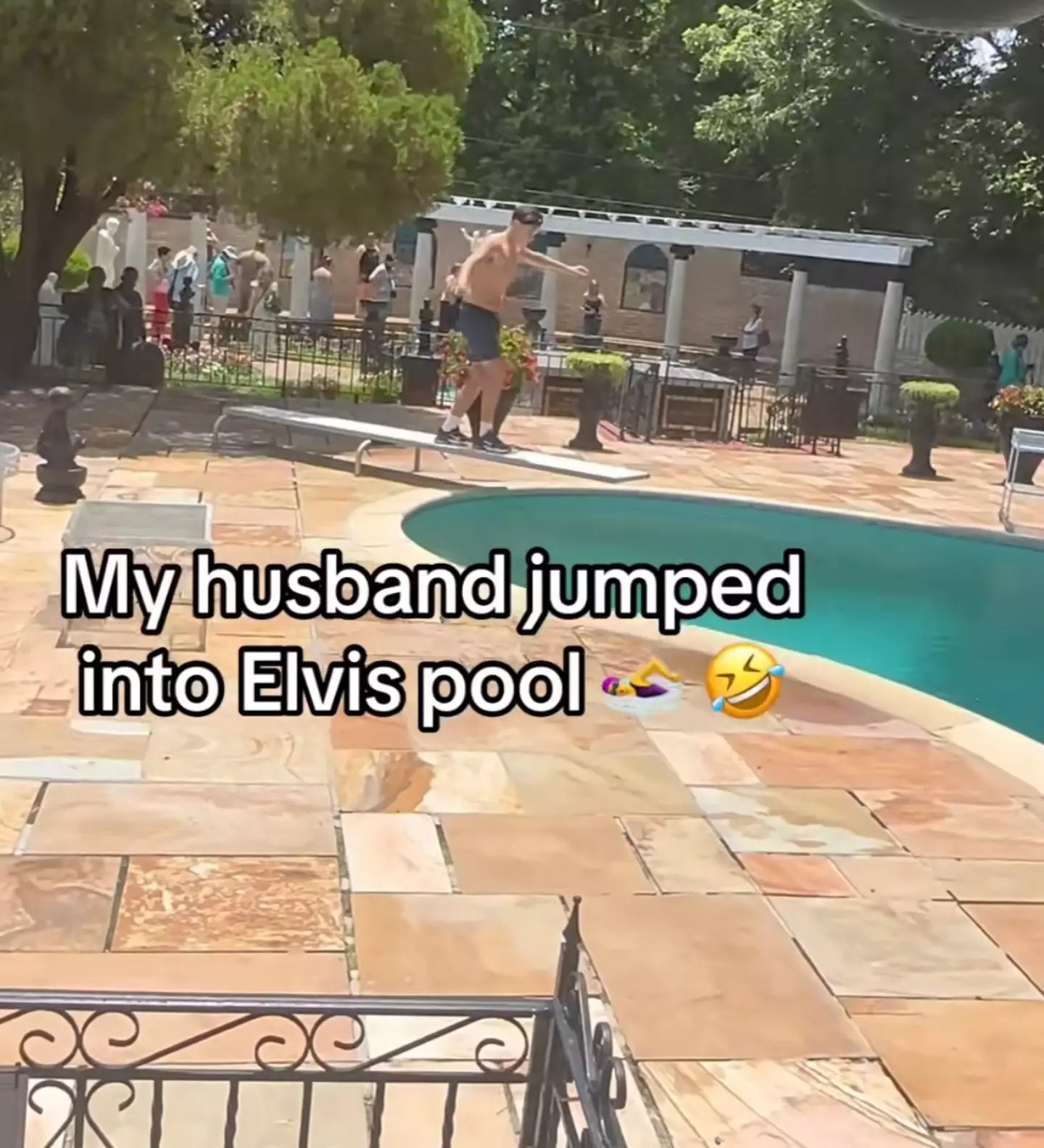 The British tourist was filmed by his wife jumping into Elvis Presley's pool.