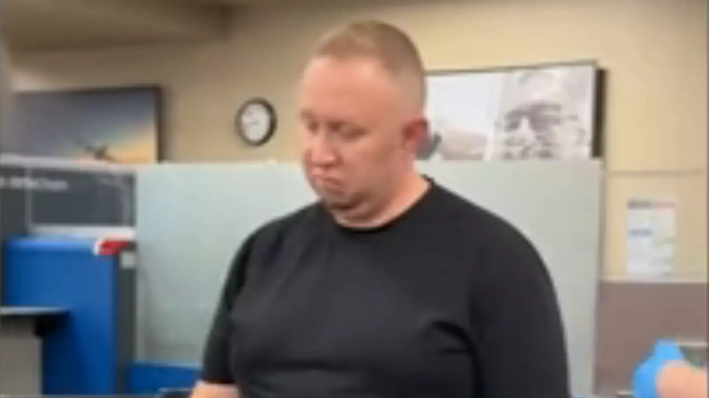 People in stitches after seeing what got picked up as dad was going through airport security full-body scanner