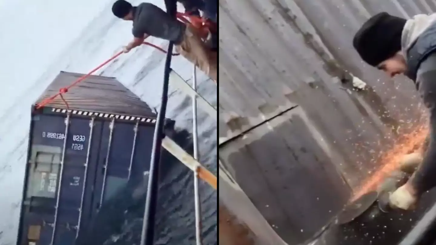 Fishermen open up container floating in sea and make unbelievable discovery in cargo