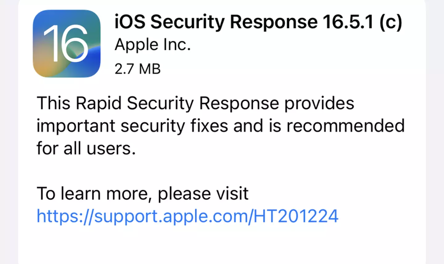 The latest update is the iOS 16.5.1 (c).