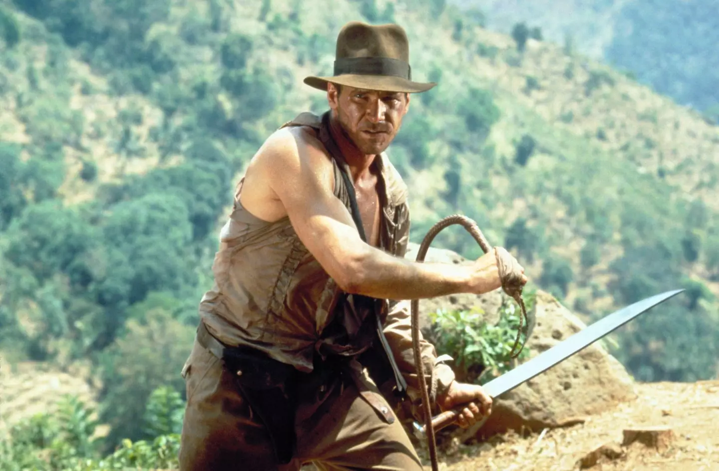 Harrison Ford in Indiana Jones and the Temple of Doom.