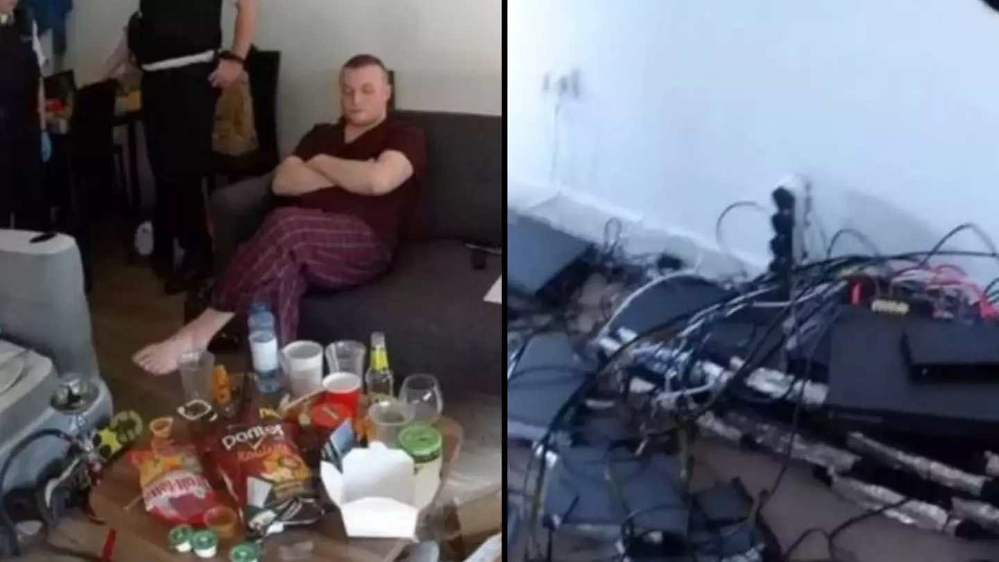 Moment mastermind behind £7m illegal streaming operation is busted in his pyjamas