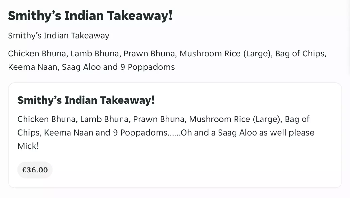 You can order the whole thing on JustEat.