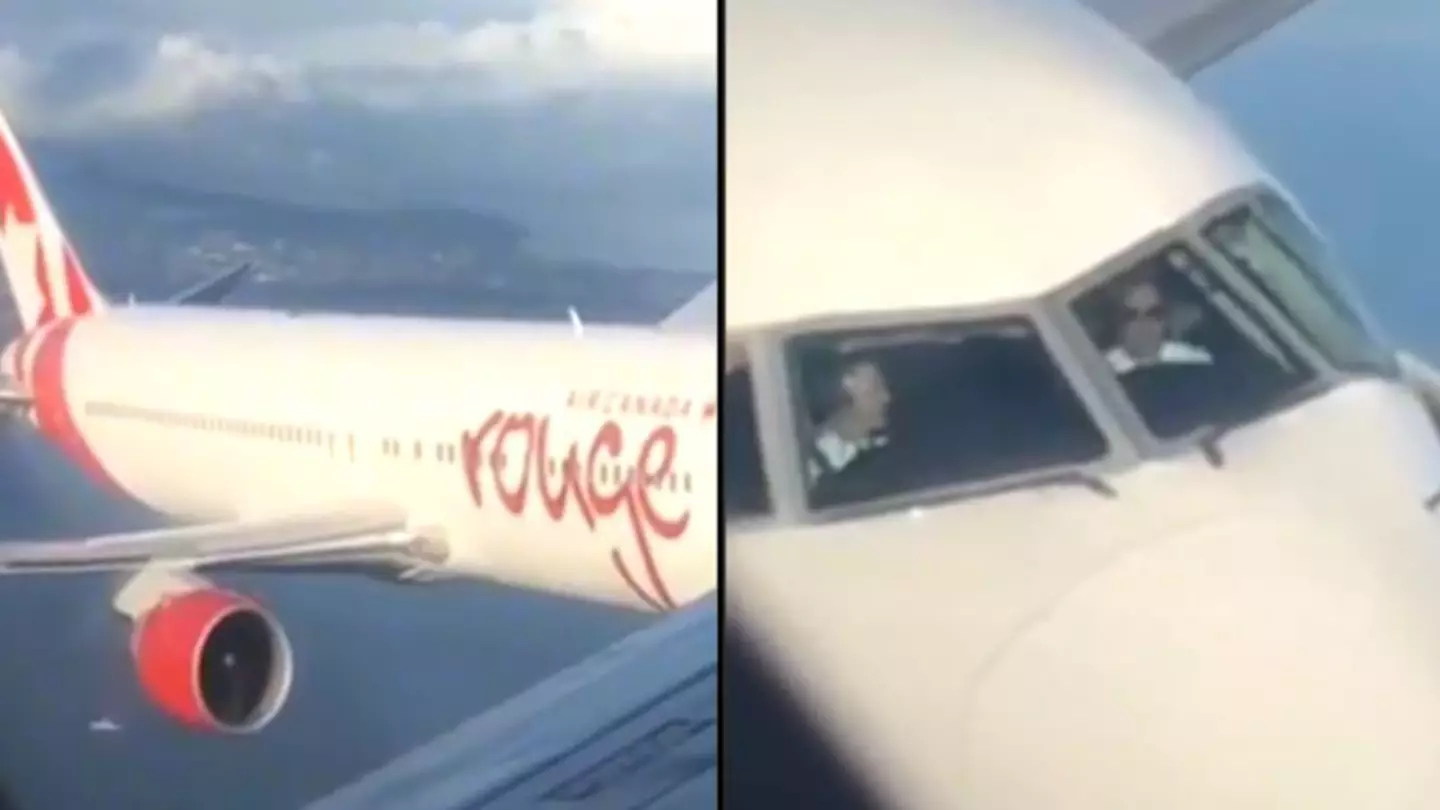 Heart-stopping moment two planes fly scarily close together