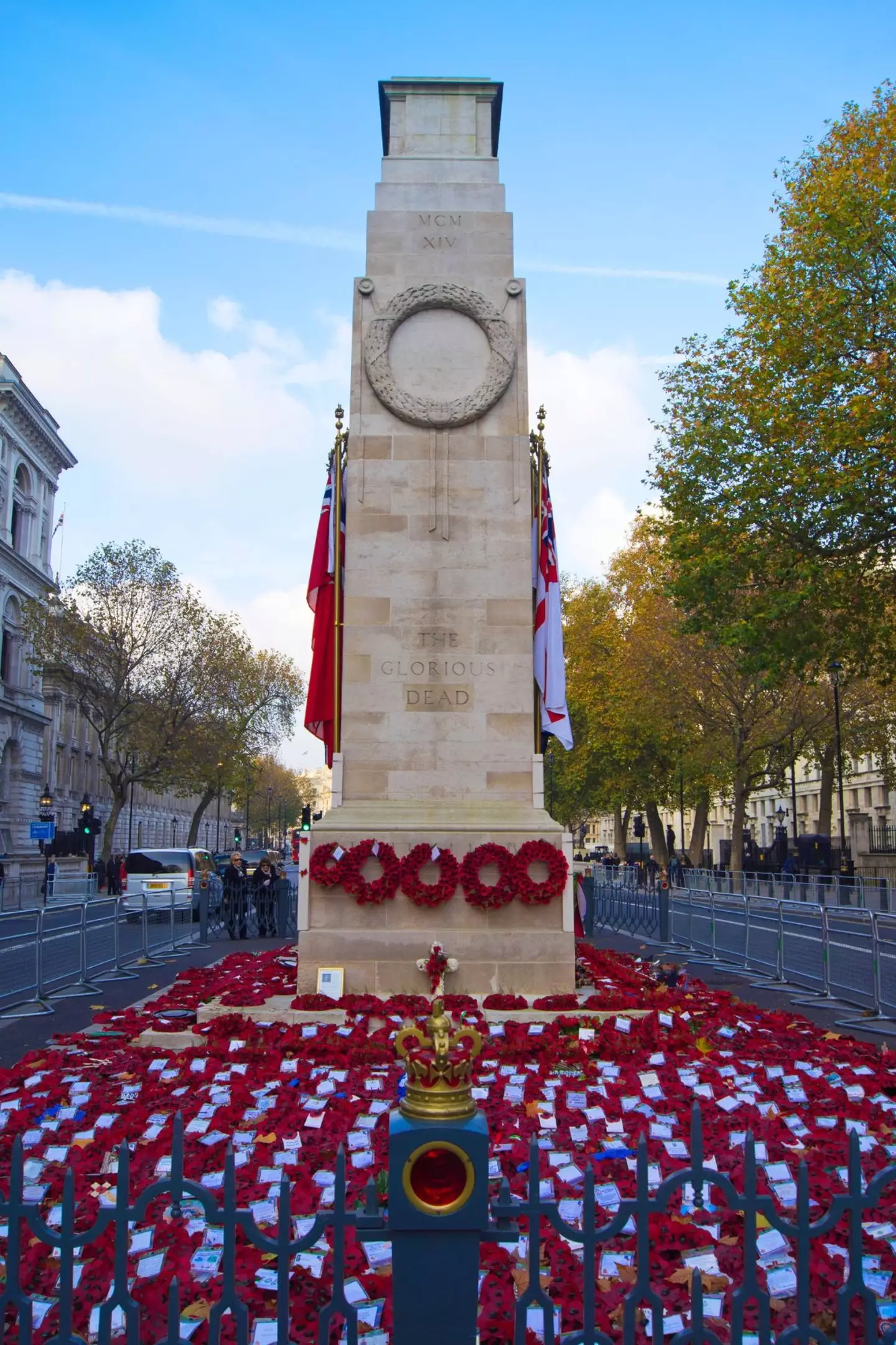 The Cenotaph memorial will be draped in a Union Jack for the first time since it was unveiled by King George IV in 1920 (Getty Stock Image)