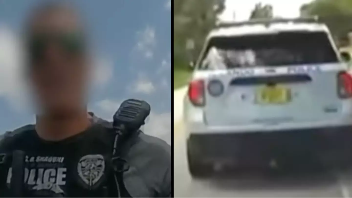 Moment speeding police officer travelling at 80mph in 45mph zone was pulled over by another officer