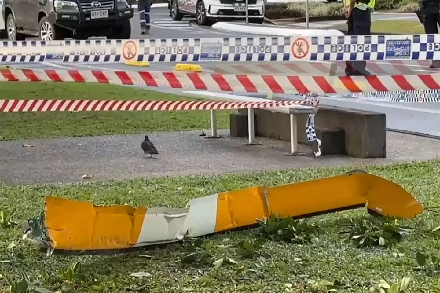 Two of the helicopter’s rotor blades came off and landed in the hotel pool and on the street. (Australian Broadcasting Corporation (ABC)/AFP via Getty Images)