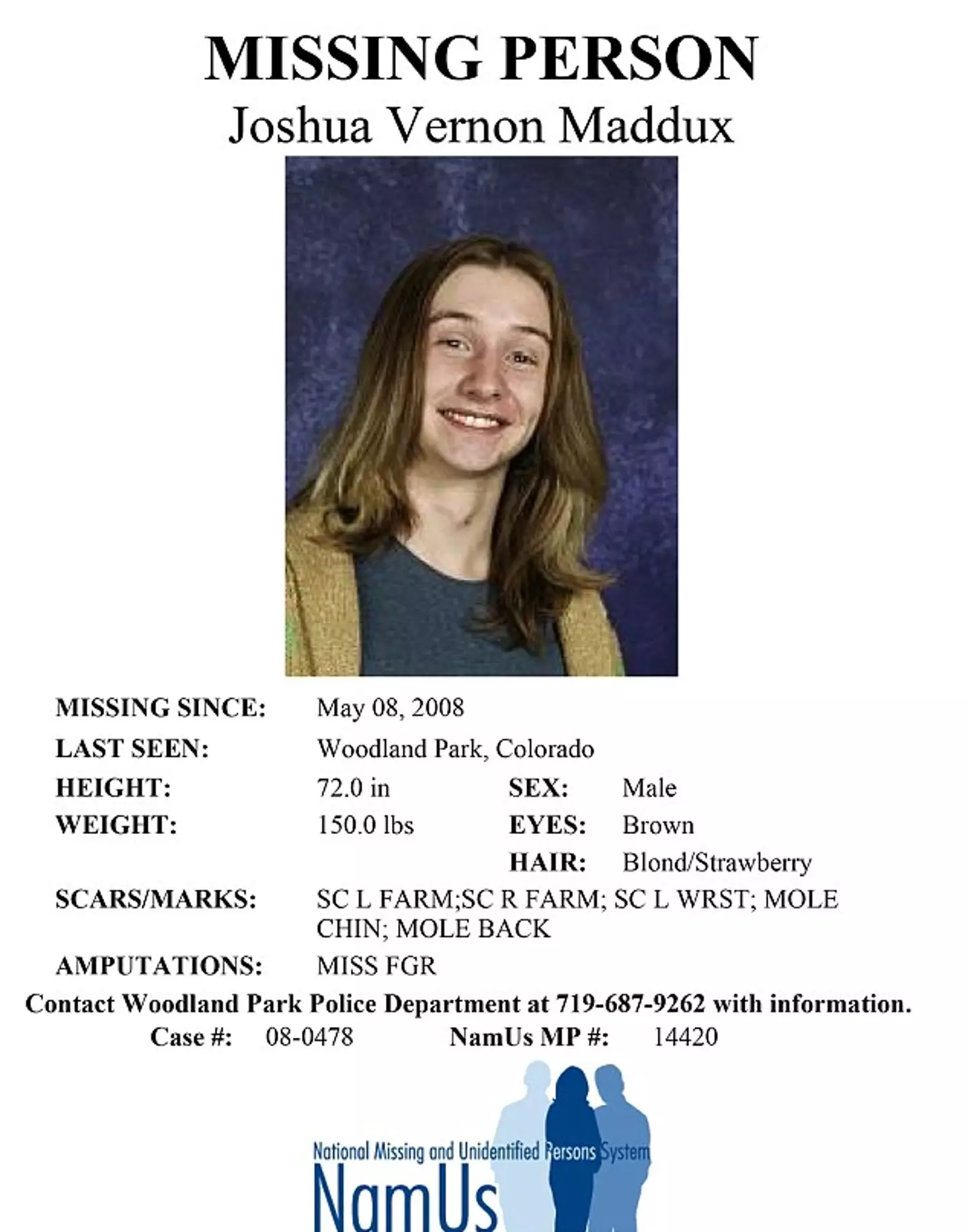 Maddux's missing poster (NamUs)