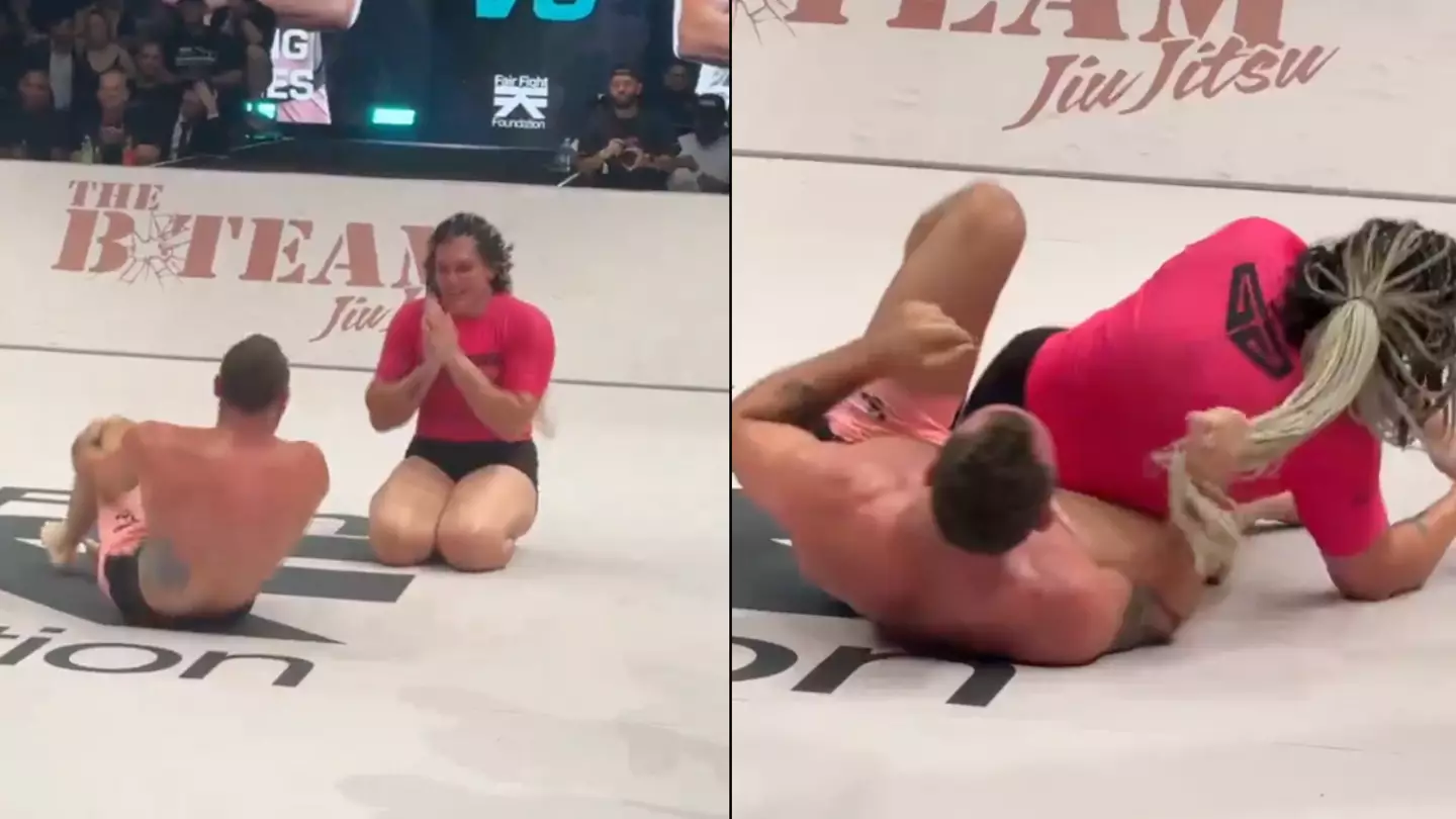 Fighter ‘crosses the line’ with act towards female opponent before submitting her in first-ever mixed-sex jiu jitsu fight