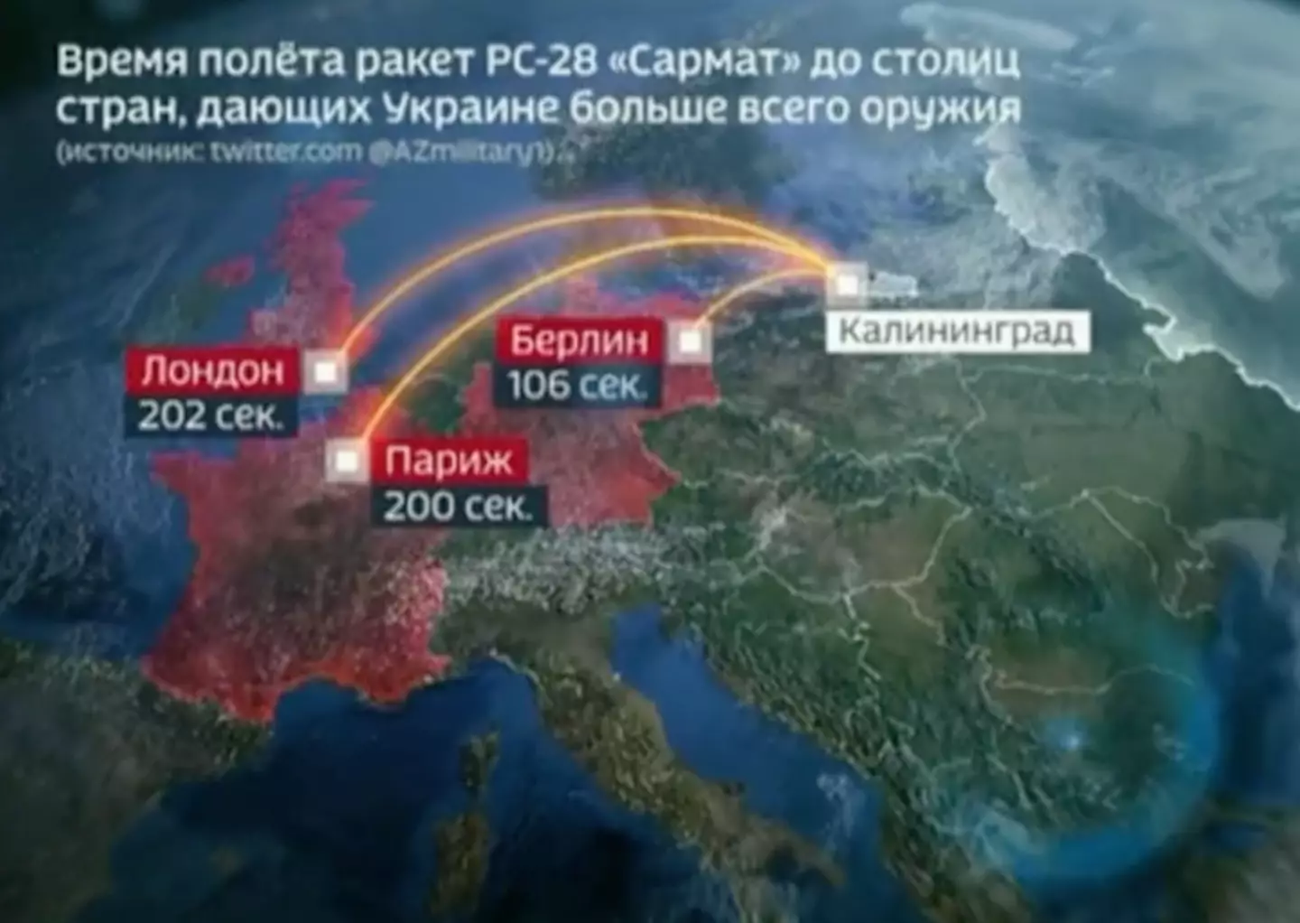 A simulation showing a nuclear attack on Europe was aired on Russian TV.