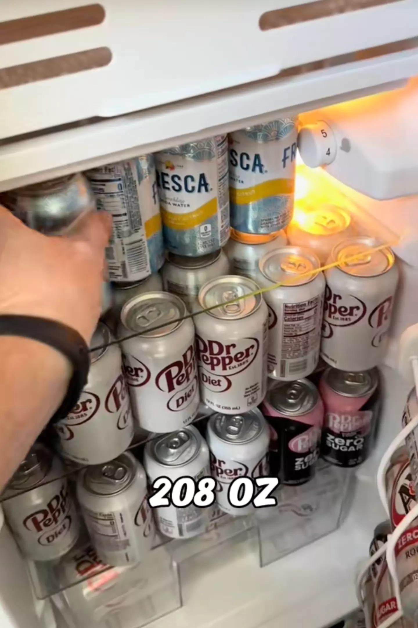 He has an entire fridge of canned soft drinks (TikTok/foodyfellowship)