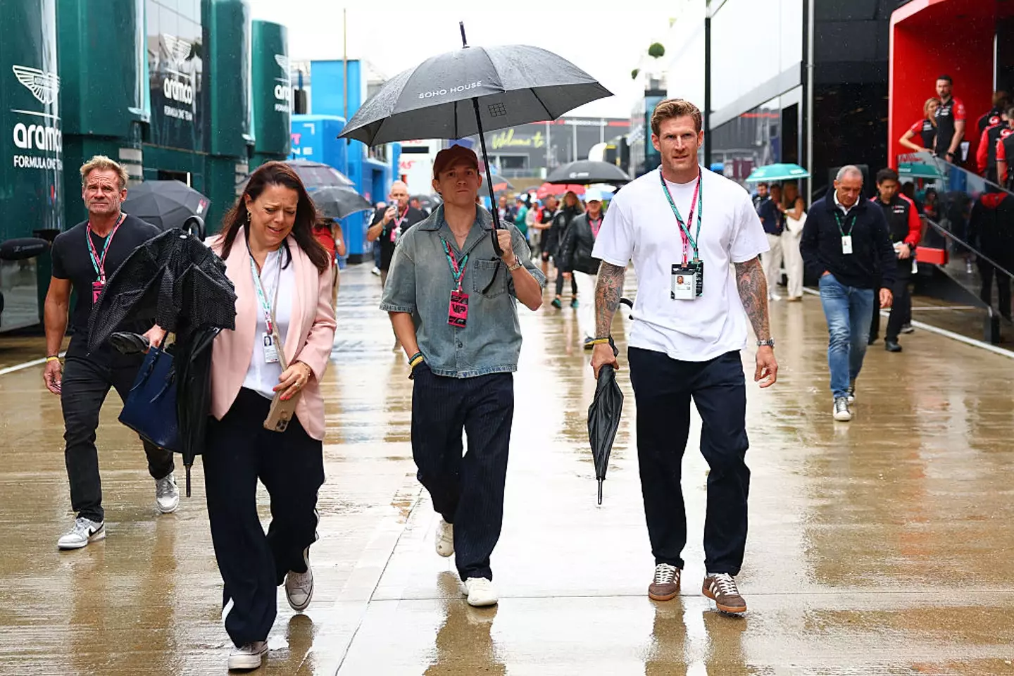 Spider-Man actor Tom Holland braved the rain in the Paddock (Bryn Lennon/Formula 1/Getty images)