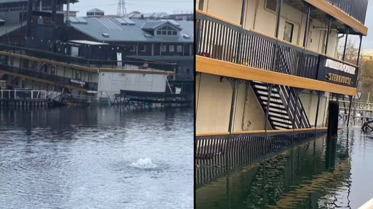 Miller & Carter restaurant sinks into water as people forced to evacuate