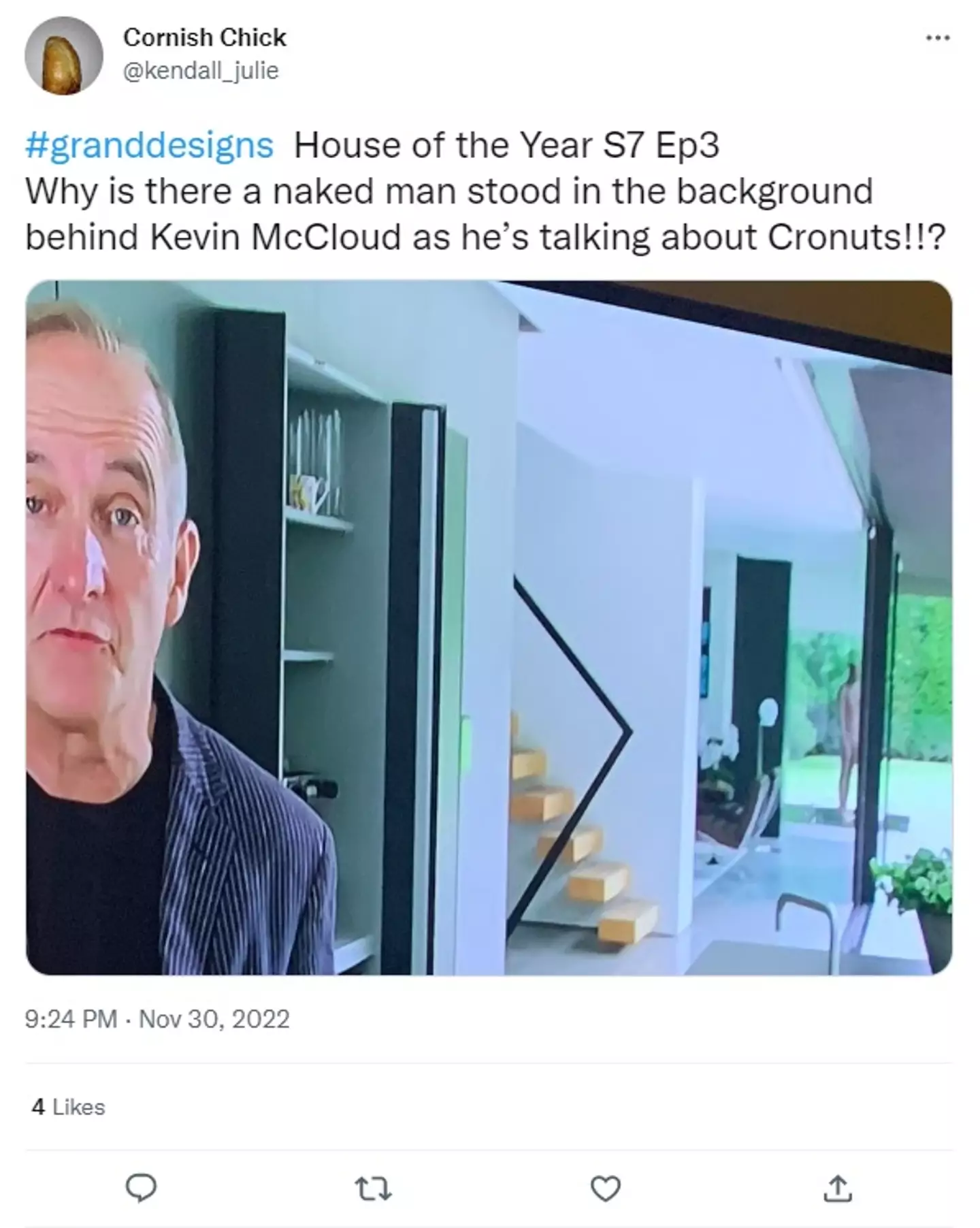 There appeared to be a naked man stood behind Kevin McCloud.