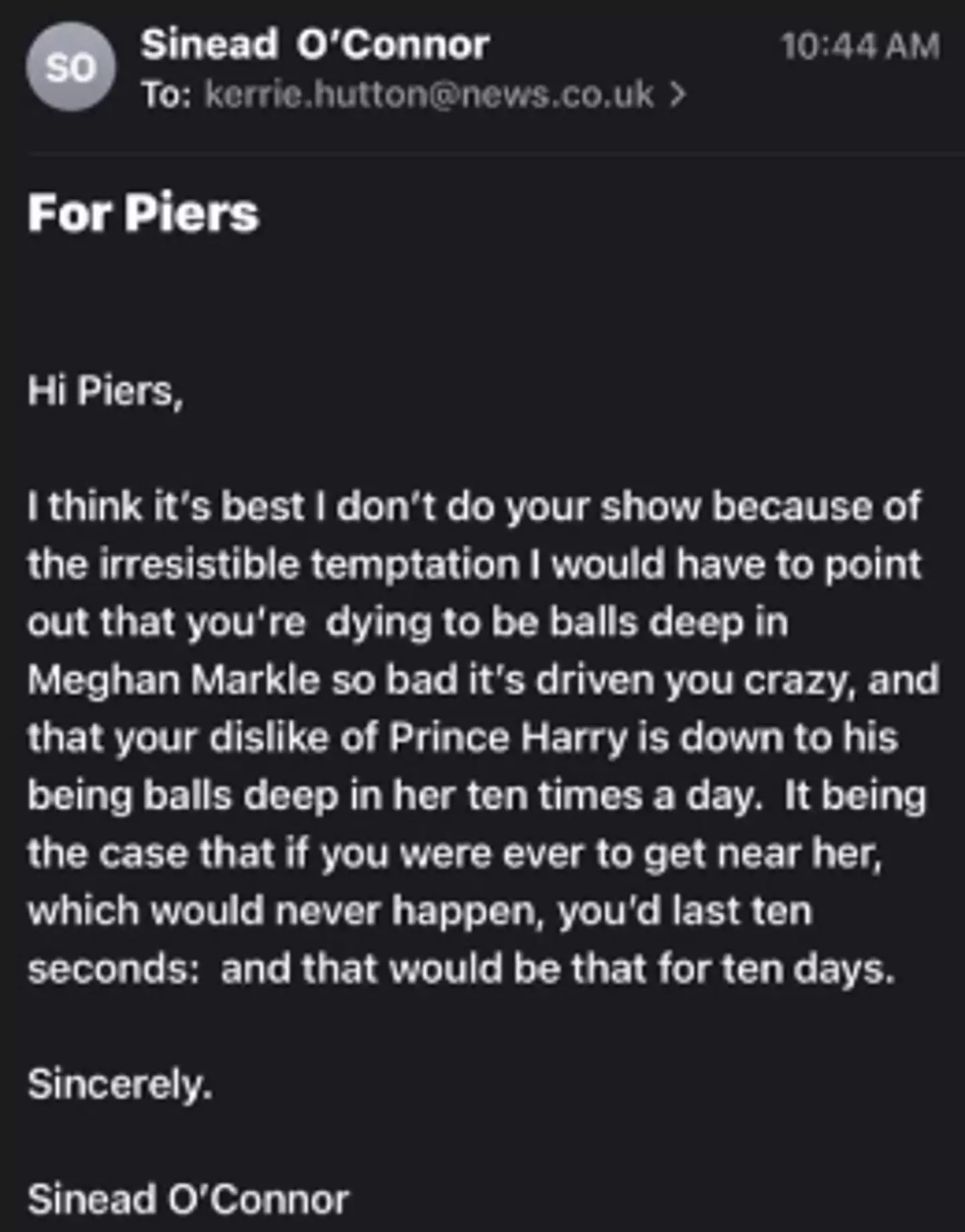 The Irish singer clapped back at the presenter.