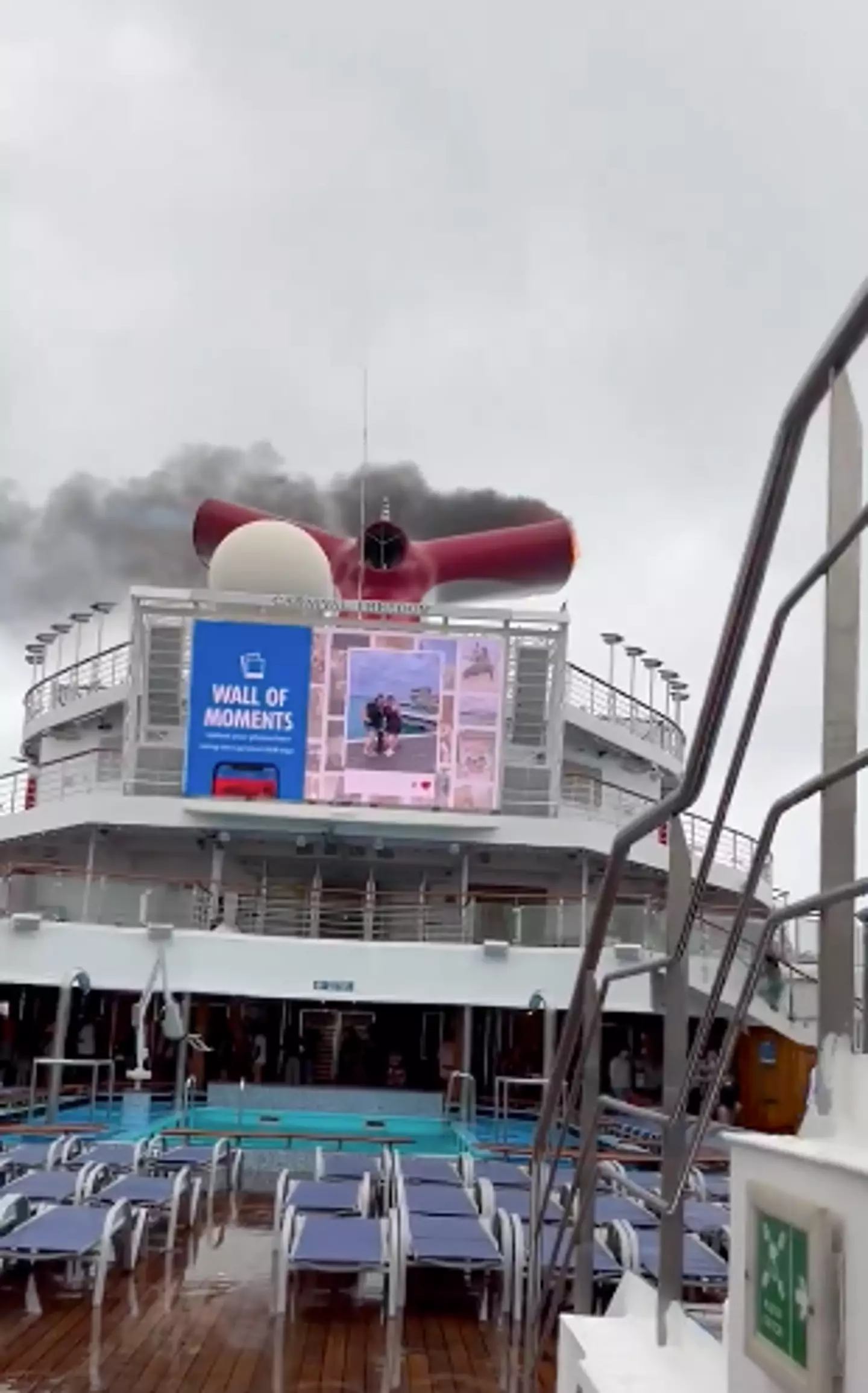 The ship's funnel caught fire.