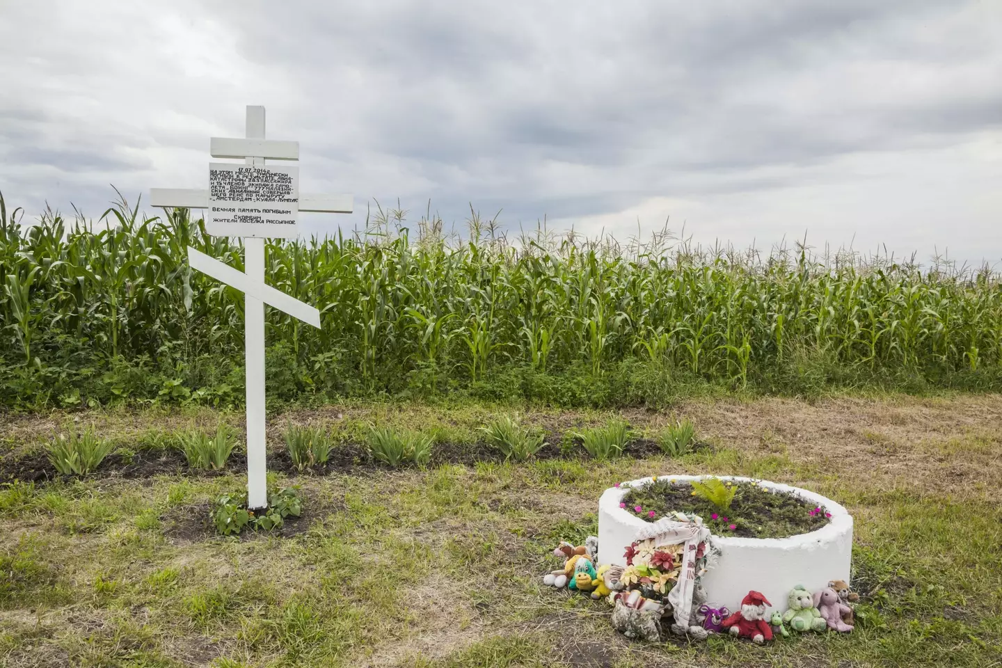 Memorial for the dead passengers in the place where the Malaysian flight MH17 fell.