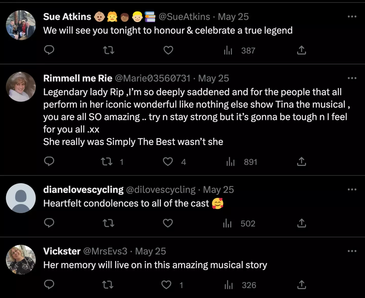 Cast and audience members have been left devastated by the news of Turner's passing.