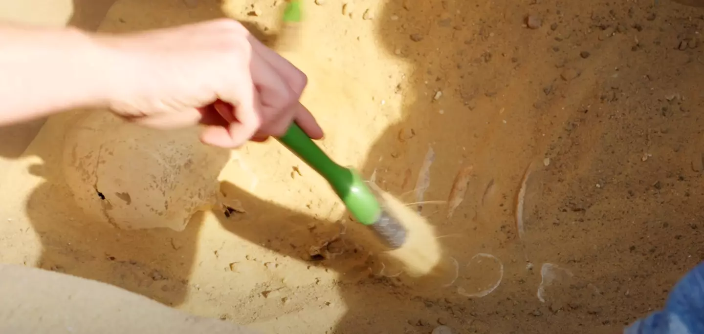 Excavating the skeleton at the tomb site (YouTube / @MrBeast)