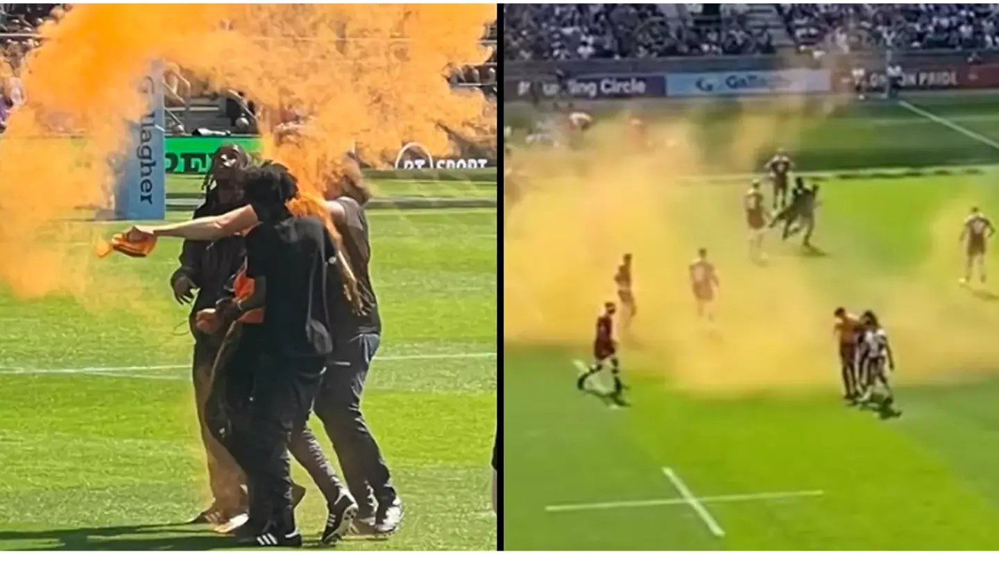 Rugby Premiership final halted as protester storms onto Twickenham pitch