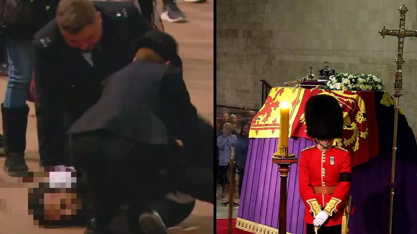 Man arrested after ‘pushing 7-year-old’ over and grabbing at Queen’s coffin