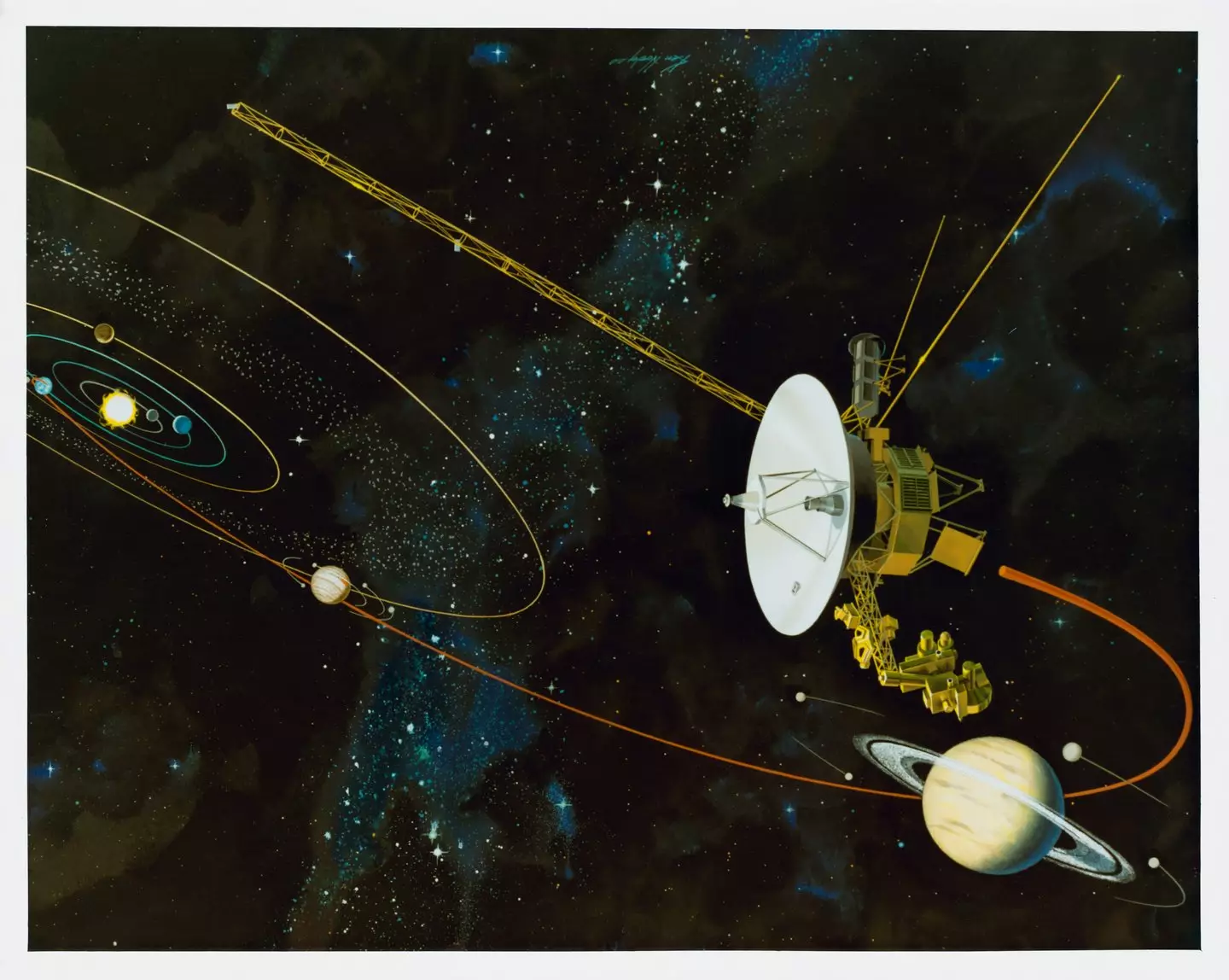 Voyager 1 depicted moving beyond the planets of our solar system (Space Frontiers/Getty Images)