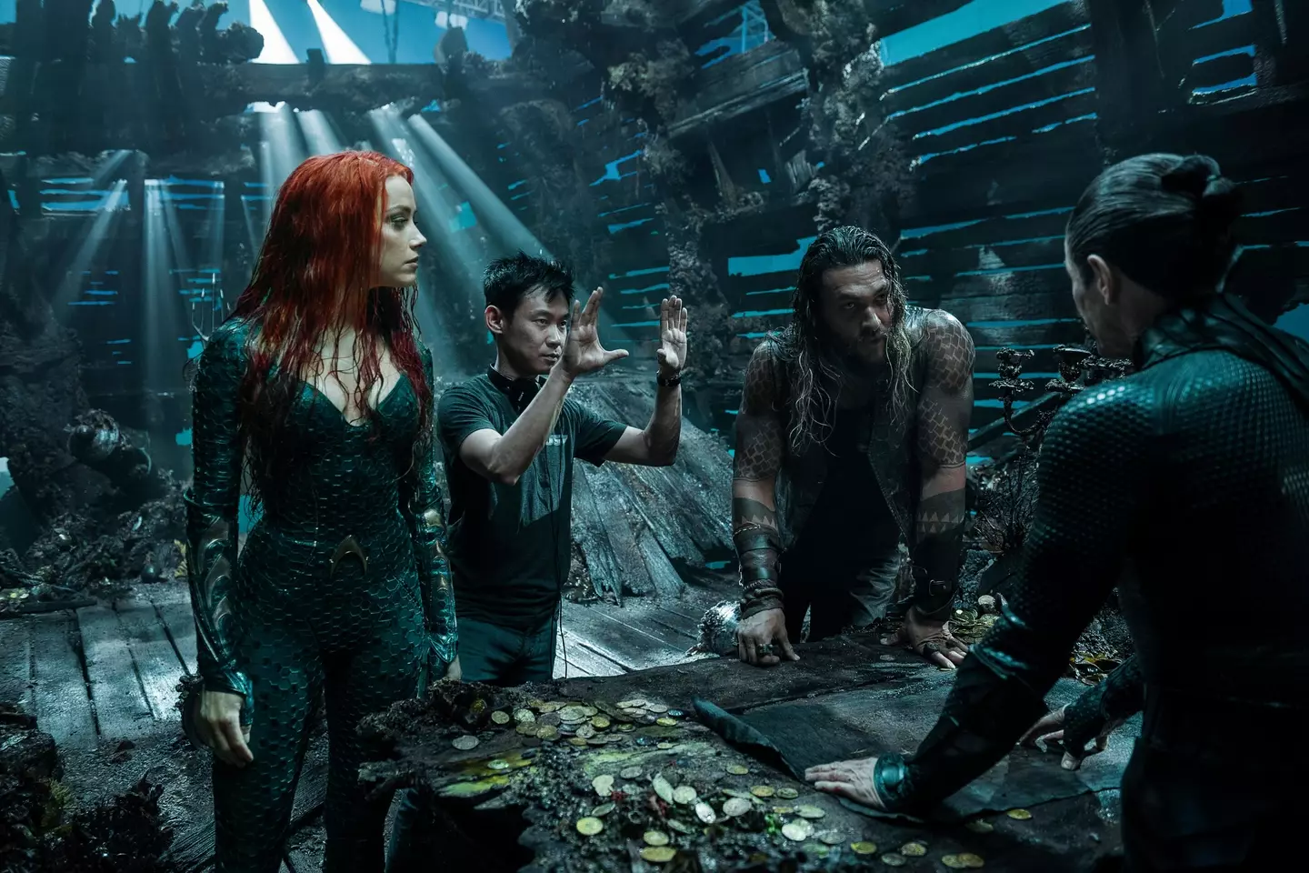 Heard and Momoa during filming of Aquaman.