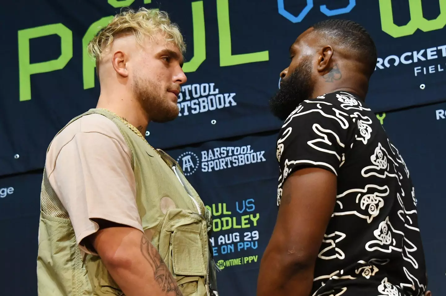 Jake Paul and Tyron Woodley ahead of their first fight.