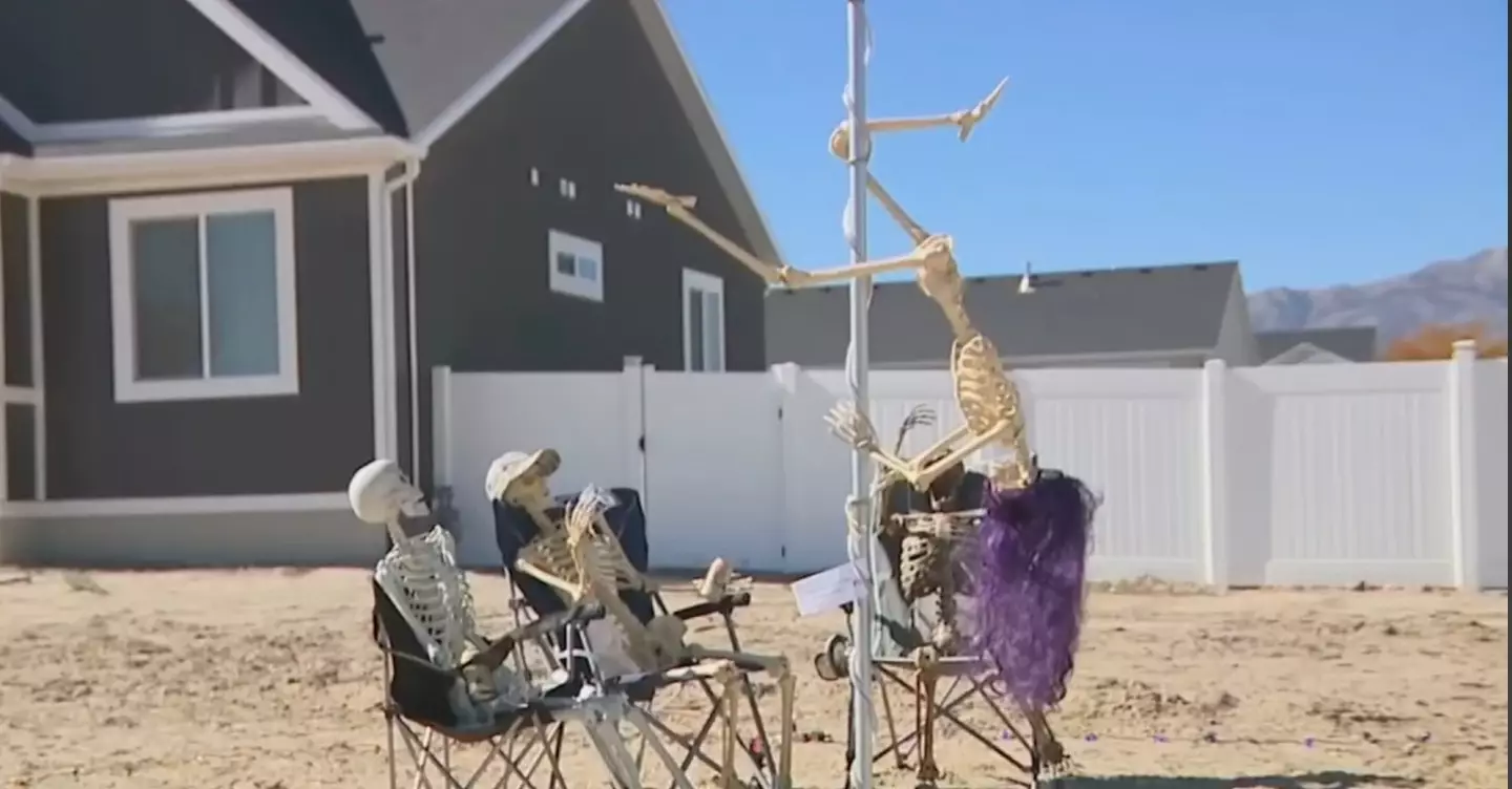 Christopher Fujishin's neighbours were not happy with his sexy skeletal scene.