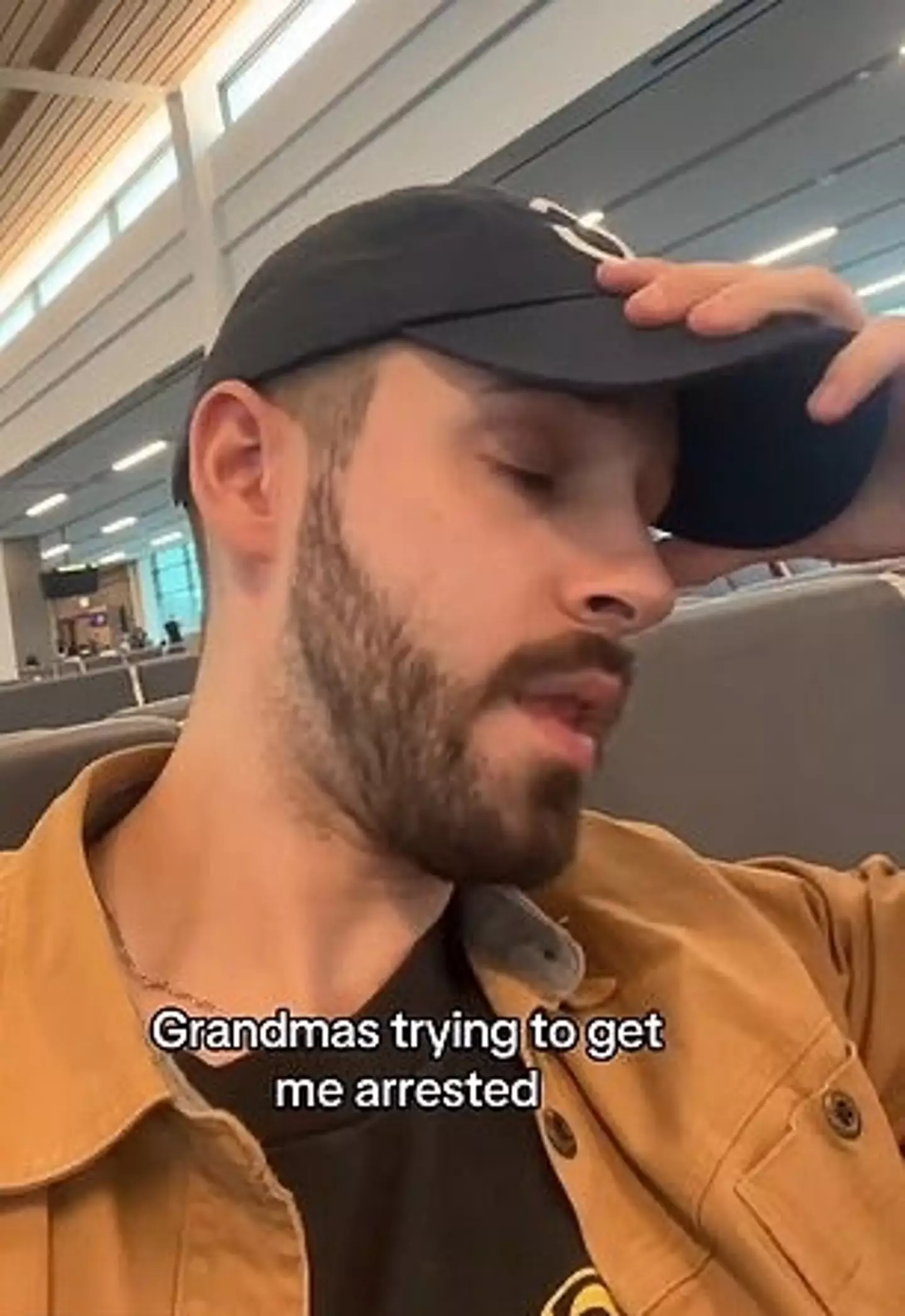 A man claims his Grandma's trying to get him 'arrested' at the airport.