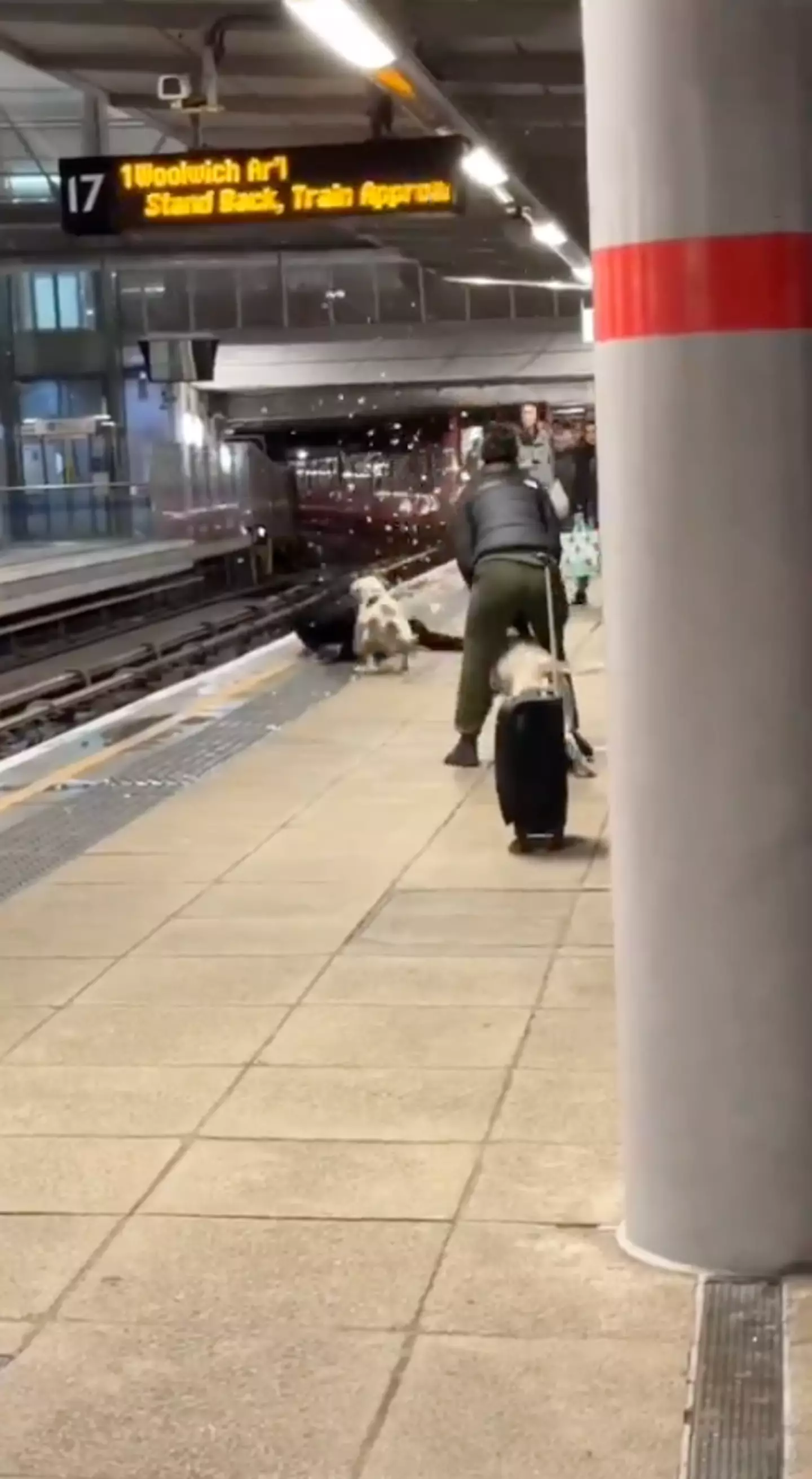 The man almost fell in front of a train during the attack.