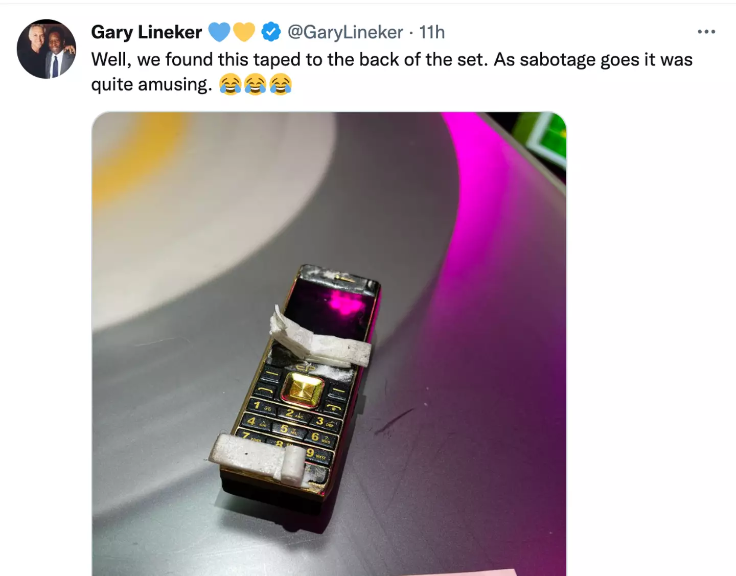 The noises came from a phone taped to the set.