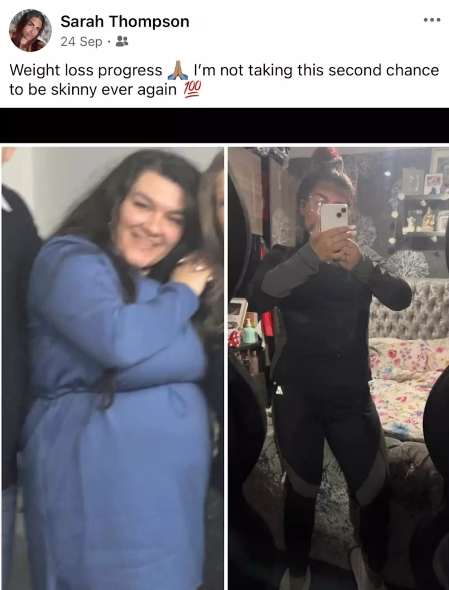 The mum had been documenting her weight loss journey on social media (Facebook/Sarah Thompson)