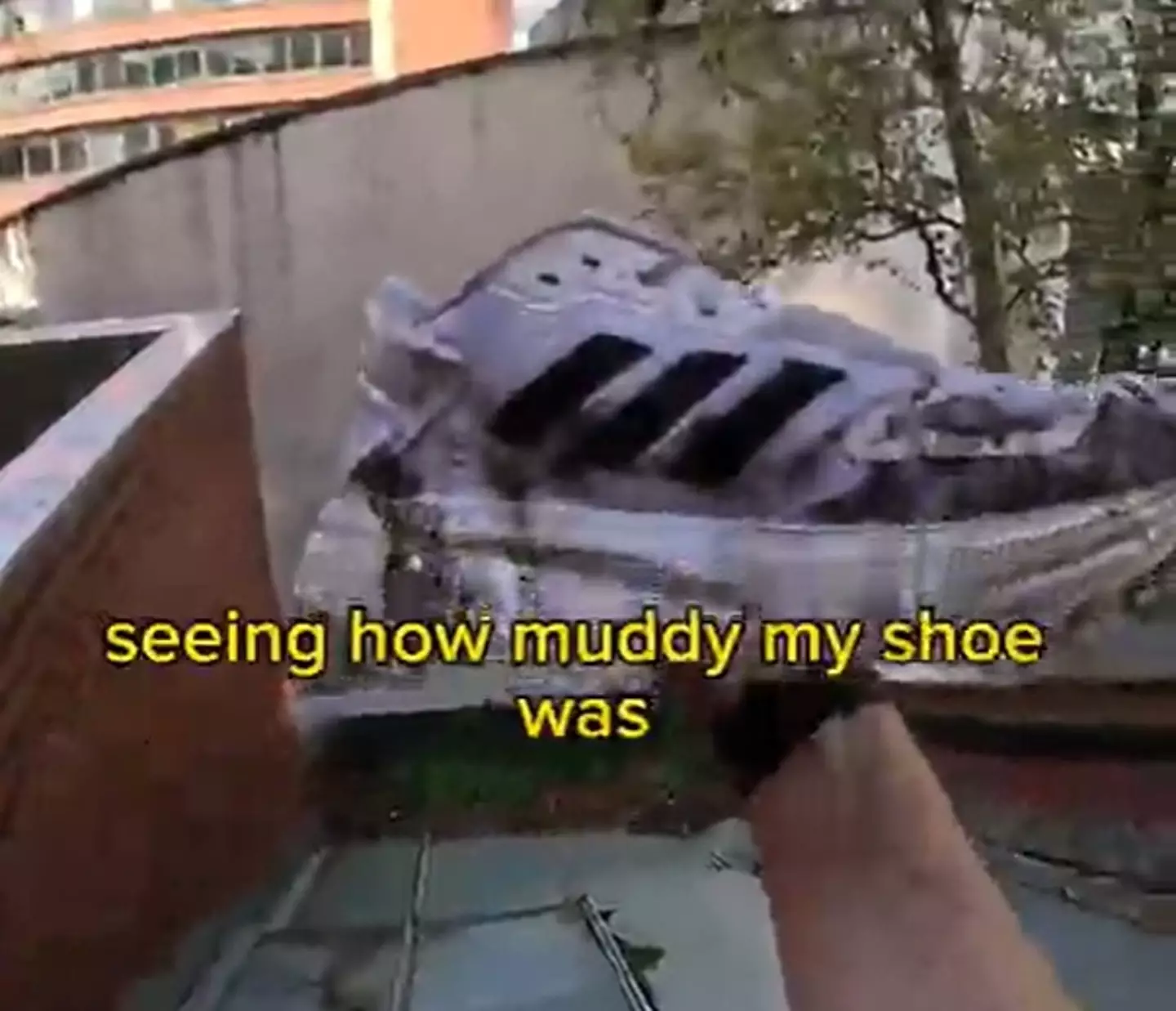 He immediately knew he'd made the wrong decision as his shoes got covered in mud.