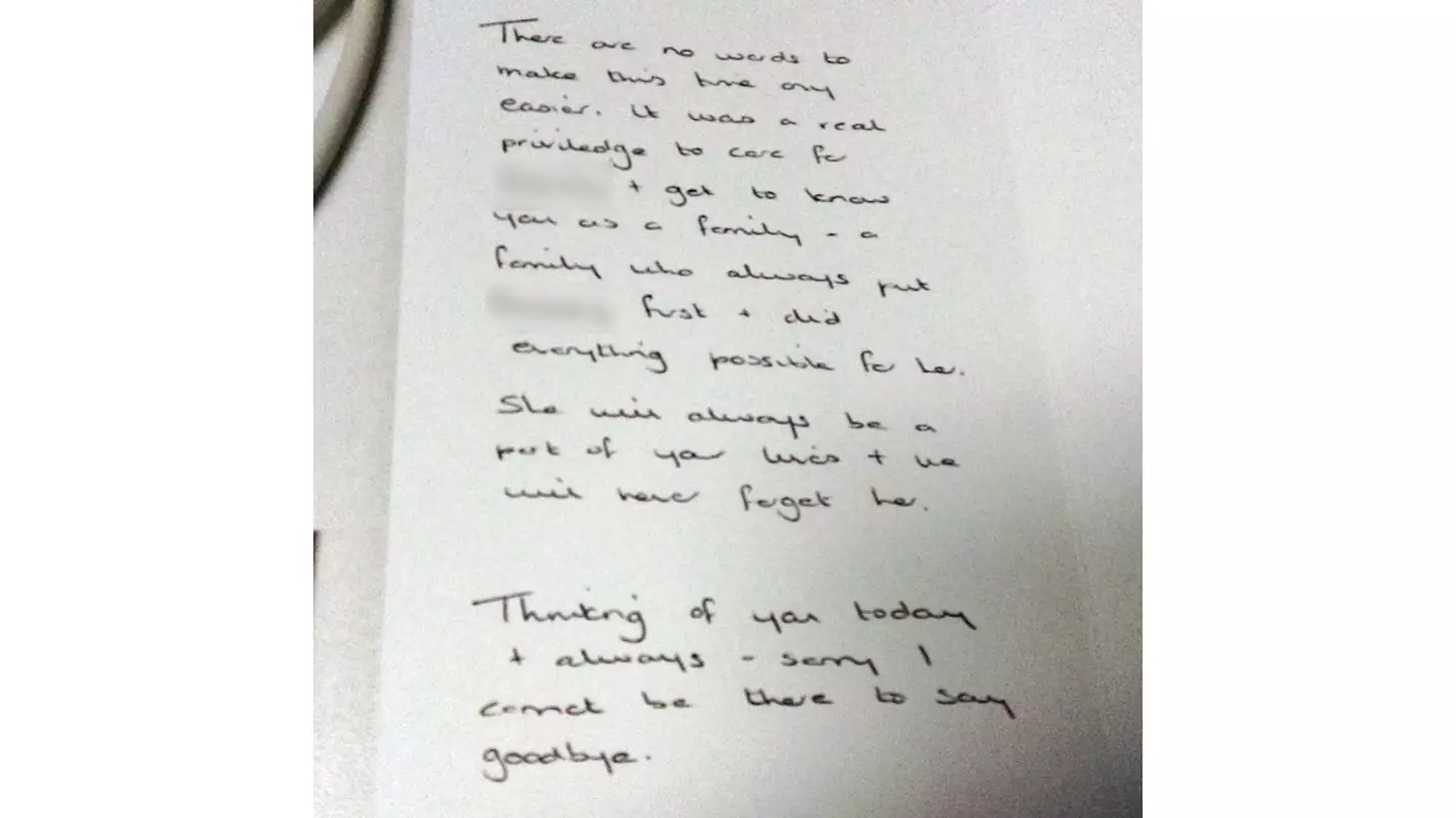 The sympathy card written to one the victims' parents.