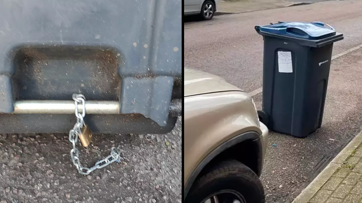 Neighbour Chains Wheelie Bin To Road To Stop People Parking