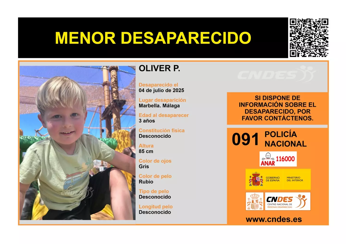 Oliver had been living in Spain with his parents, who are reported to be separated (CNDES)