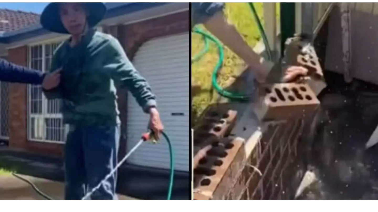 Homeowner builds wall to get revenge on neighbour who furiously tries to kick it down