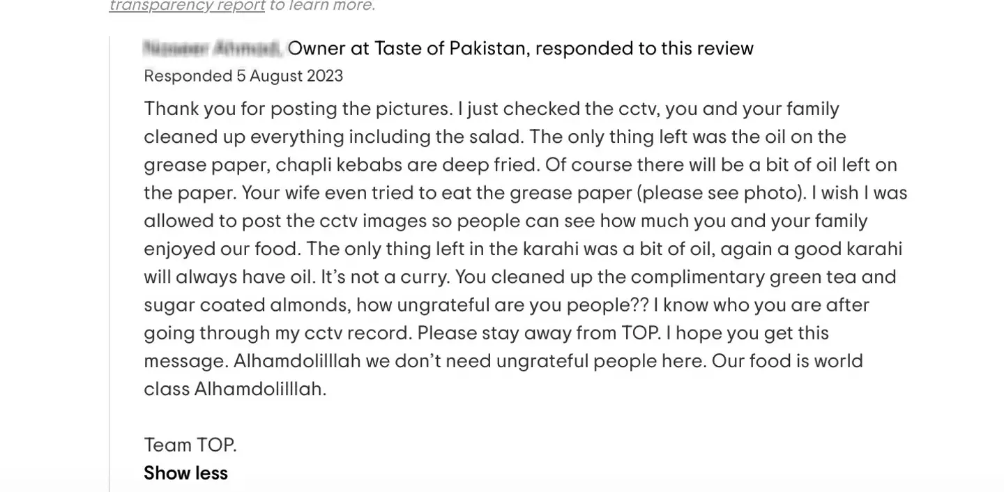 The owner is not happy with bad reviews.