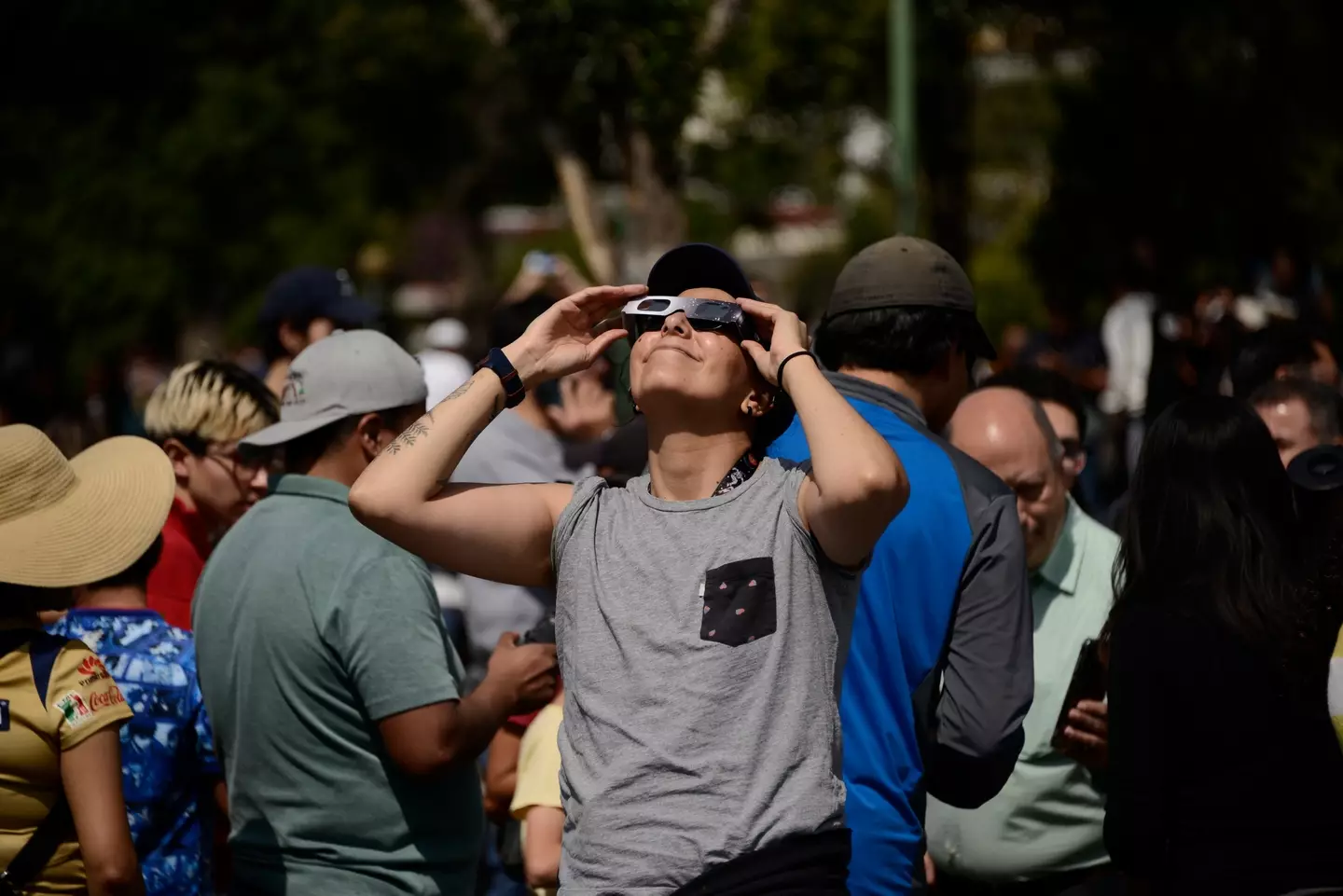 Safely looking at a solar eclipse.