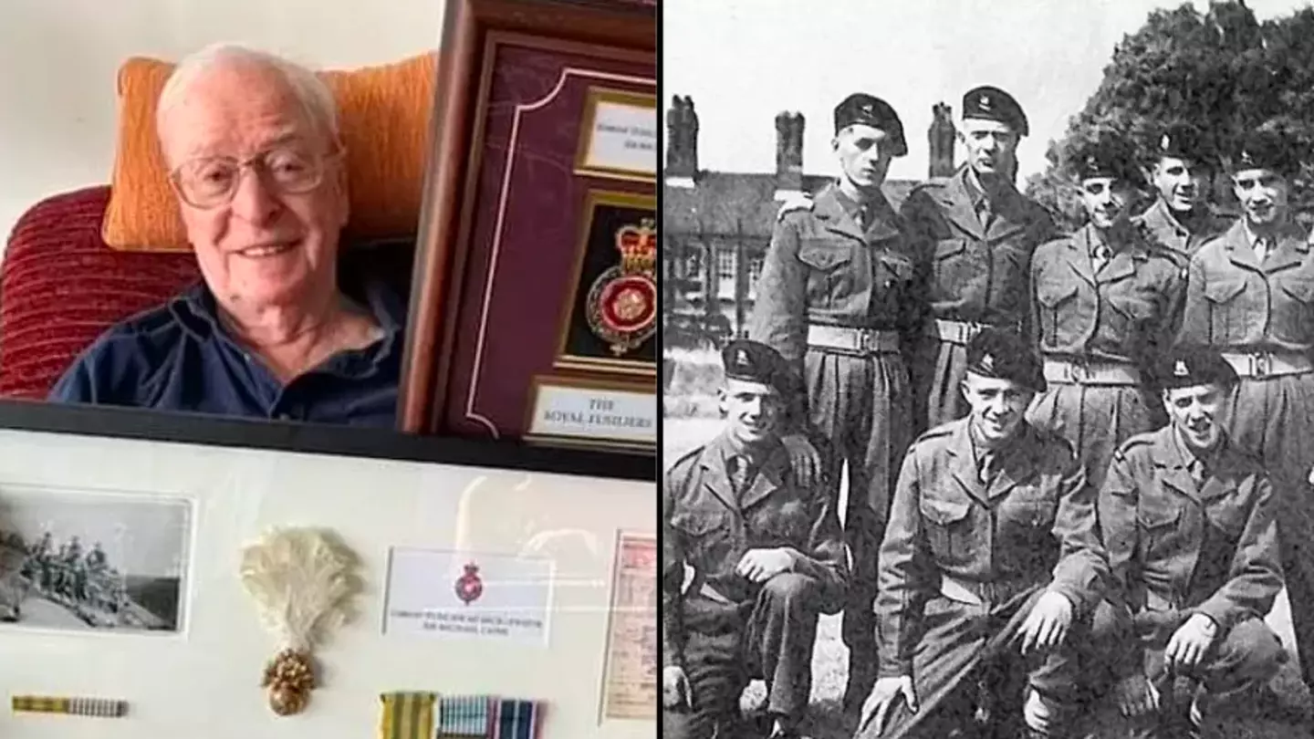 Sir Michael Caine receives medals he won for fighting on the front line in the Korean War 71 years ago