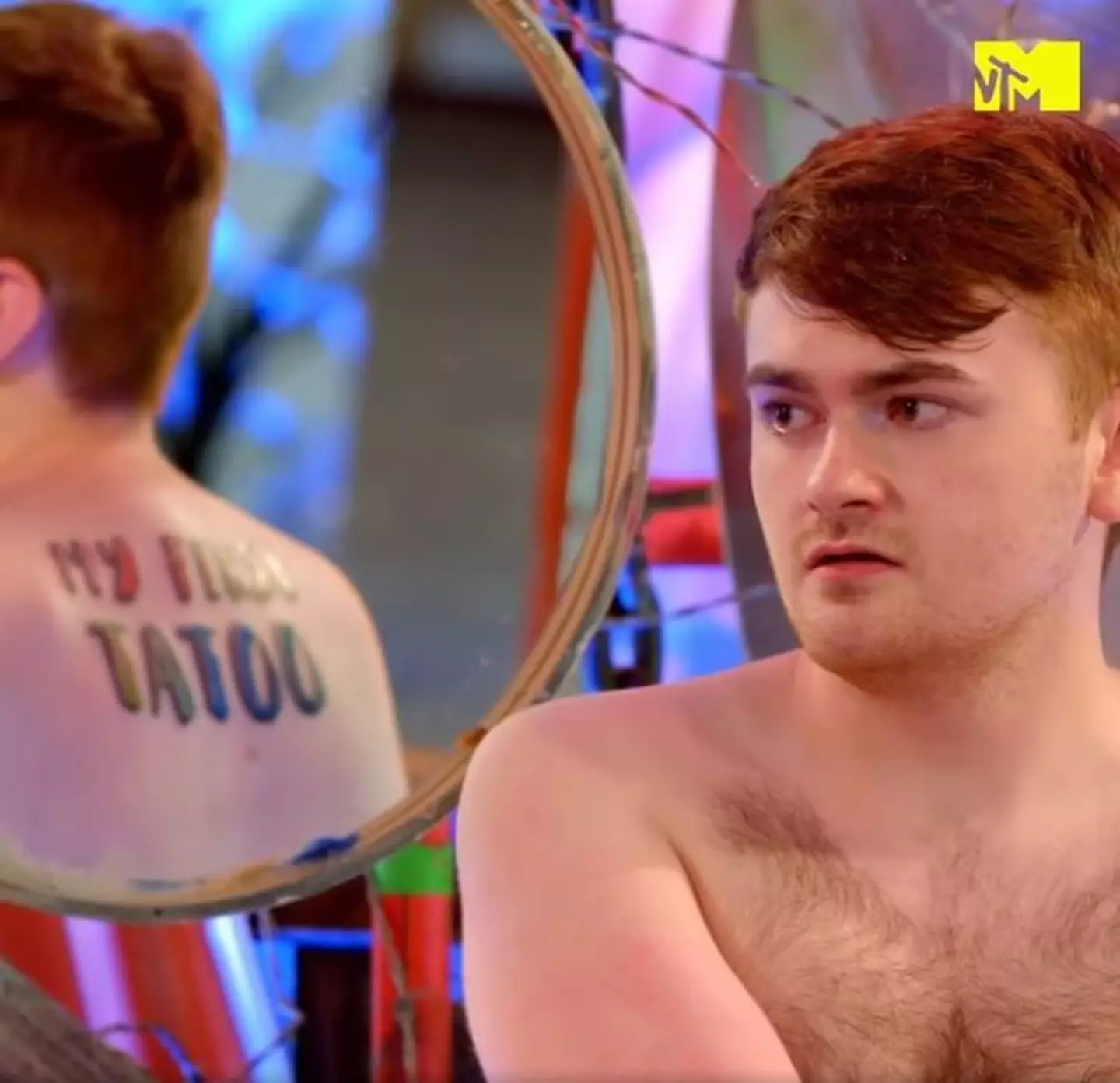 Christian got the large tattoo on a reality TV show.