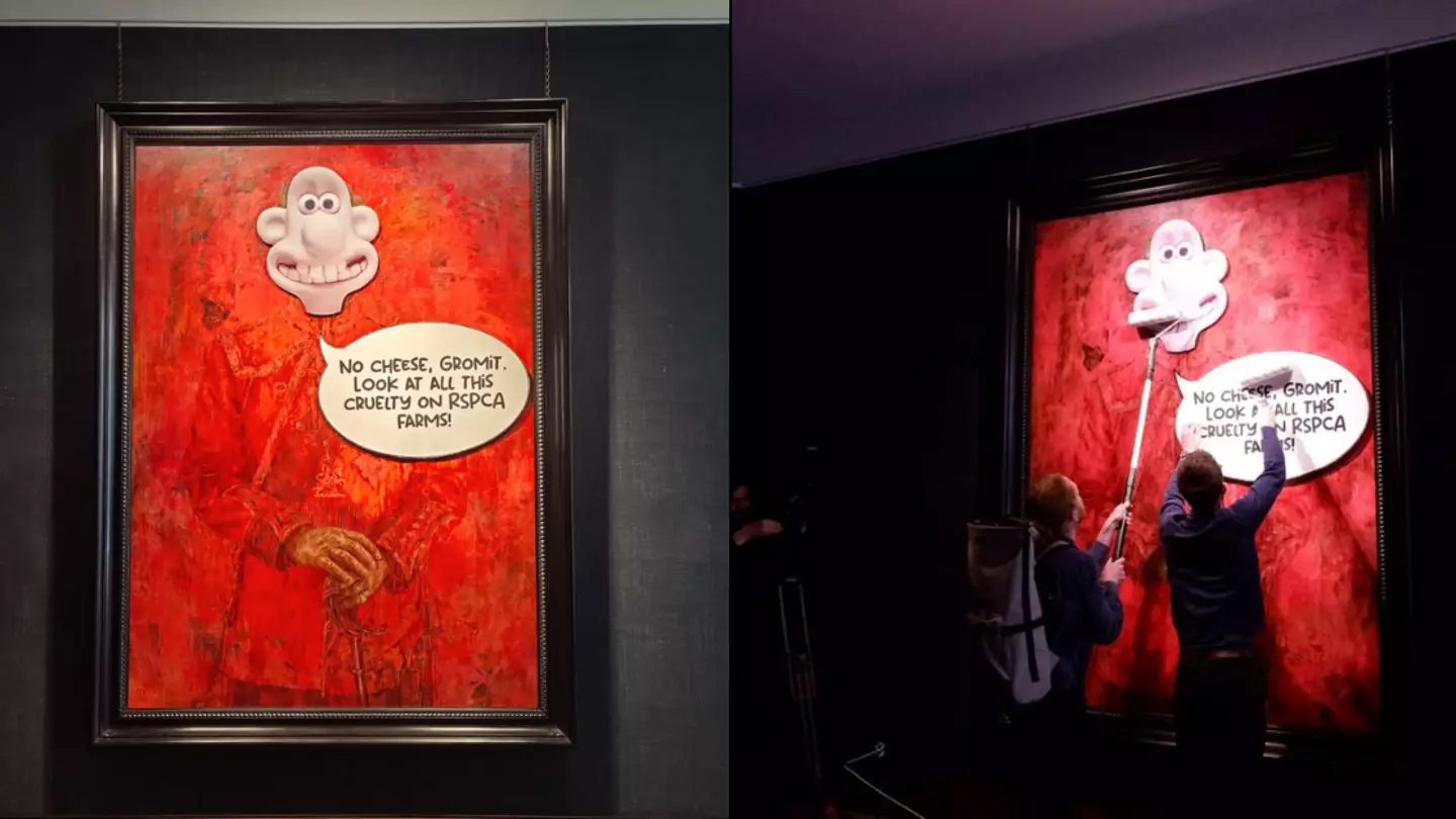 New King Charles portrait vandalised by animal rights activists who turned it into Wallace and Gromit character