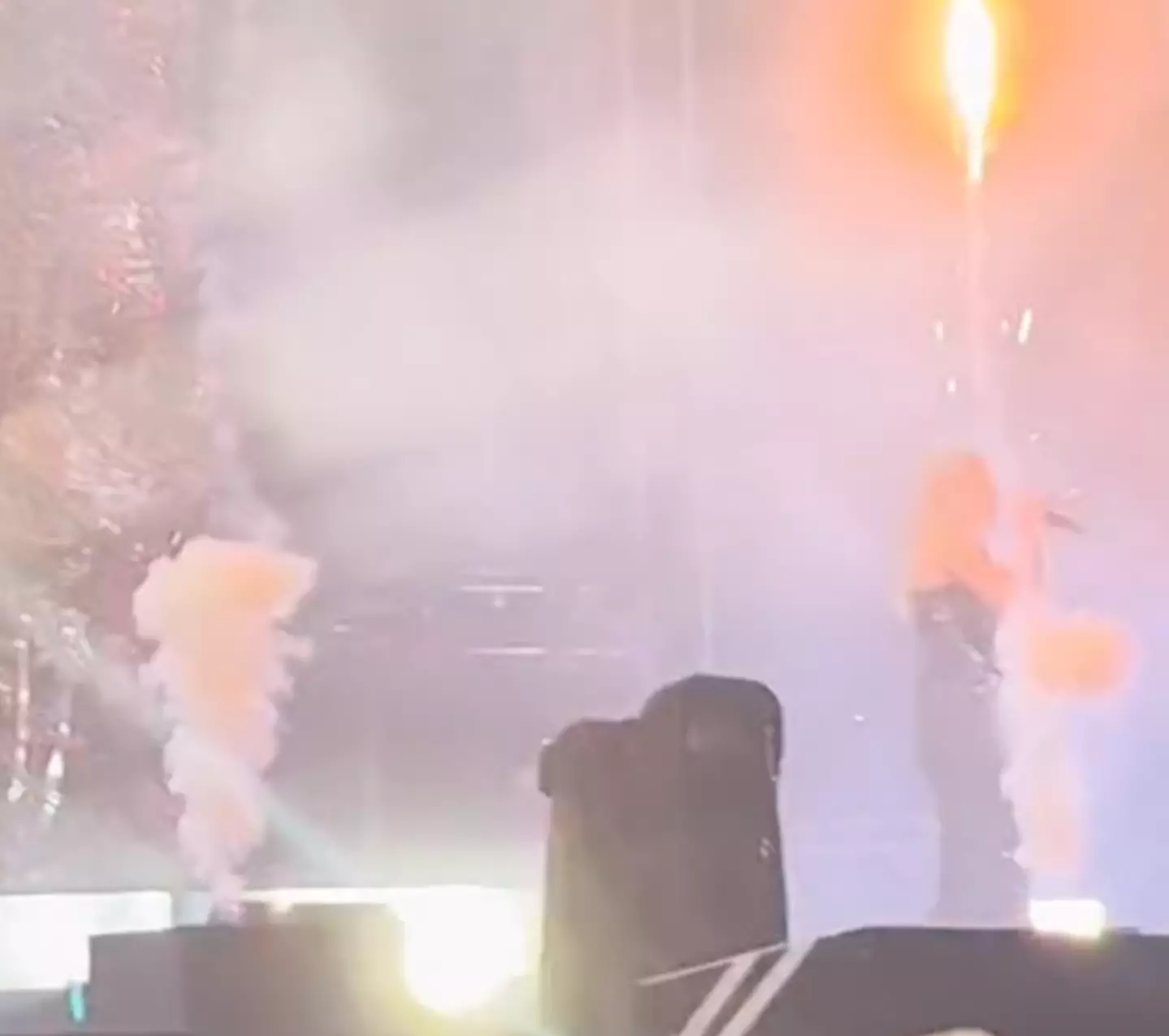 The pyro hit the singer in the face.