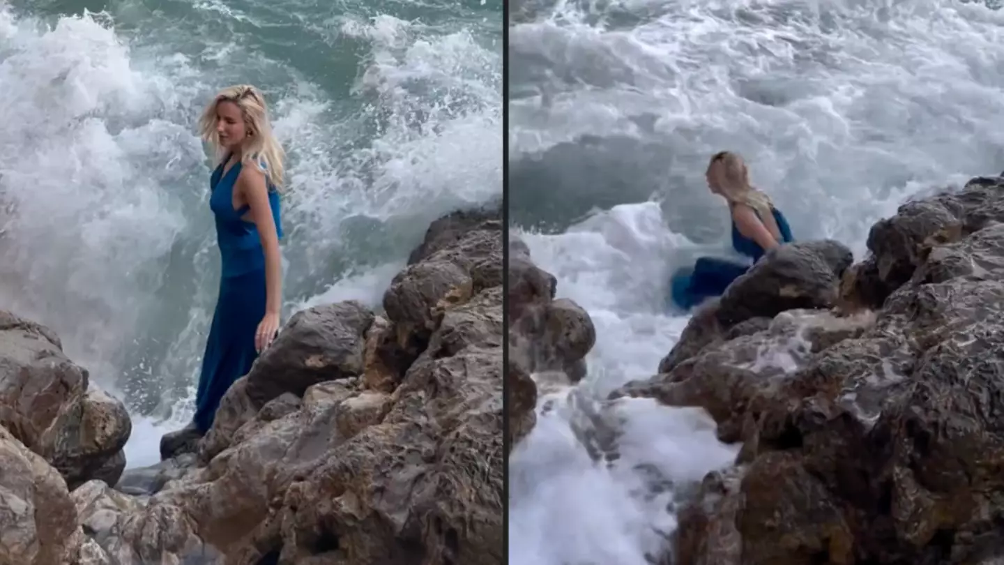 Model 'lucky to be alive' after getting swept away while doing a ocean-side photoshoot